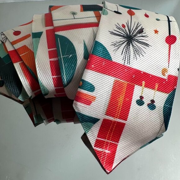 Christmas Tie Retro Designer Menswear Tie Necktie Tree Mid Century Modernist - Picture 1 of 11